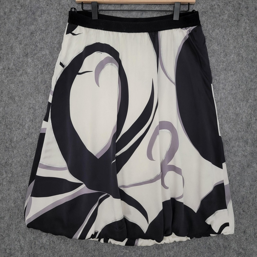 Bebe Skirt Womens M Black White Abstract Print 95%‎ Silk Bubble Hem Y2K